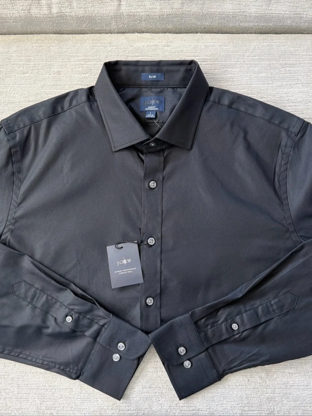 J.Crew Bowery Performance Dress Shirt Slim Large Black Stretch Twill NWOT